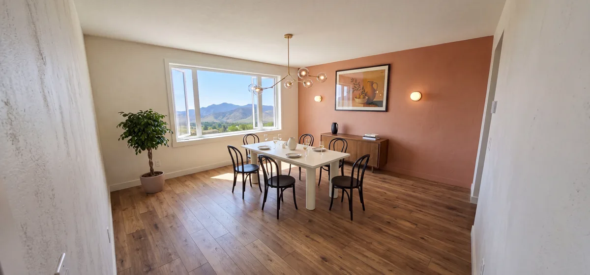 Dasselbe Esszimmer als Foto gerendert