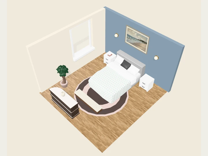Ruhiges Küstenschlafzimmer, eine eingerichtete Raumvorlage