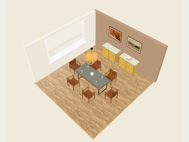 Esszimmer-Atelier in Erde und Holz, eine eingerichtete Raumvorlage